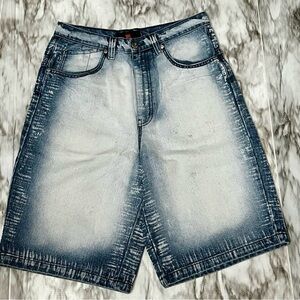 Blue Jean Shorts with Vintage 90s Wash Streetwear Sk8r Baggy Leg Jorts Acid Wash
